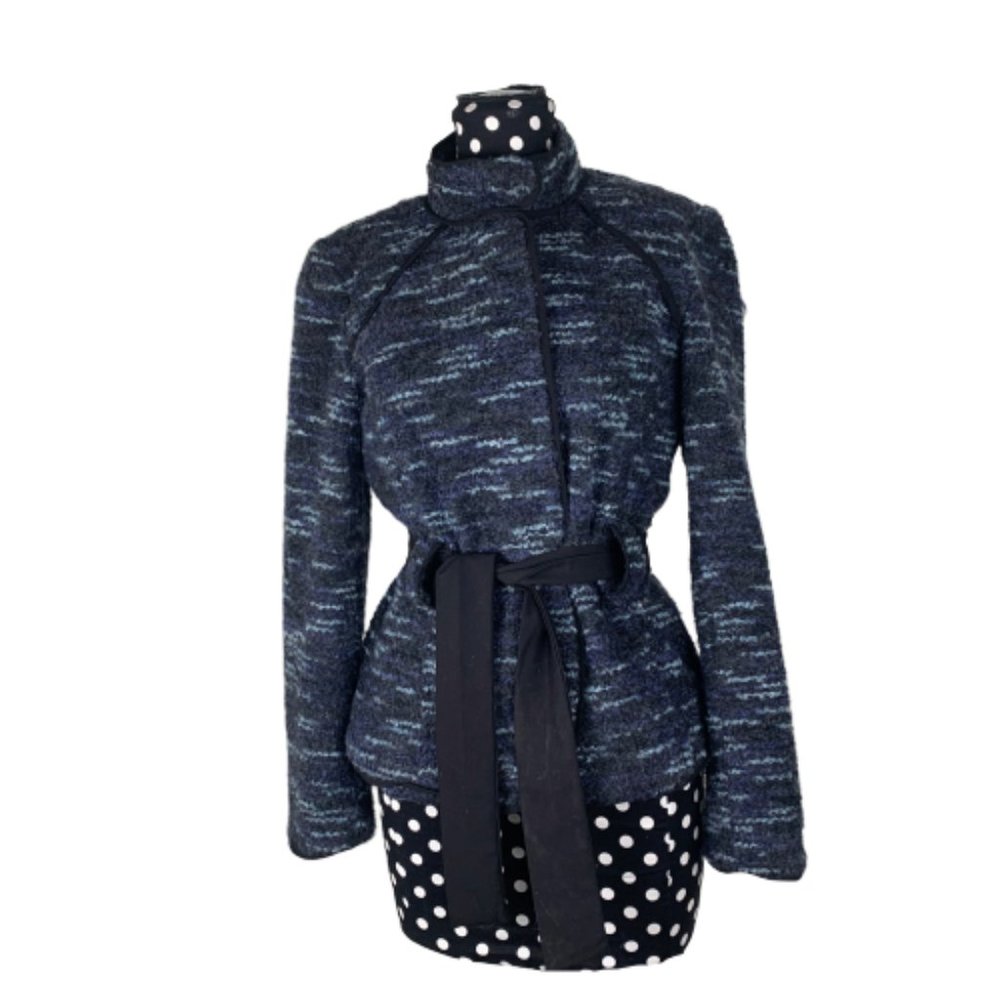 Sandro Blue Belted Button Up Jacket Size Medium